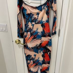 Multi-Colored Off the Shoulder Dress